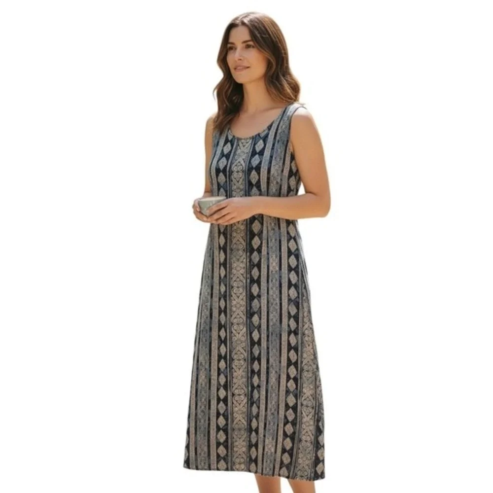 Marks & Spencer Vintage Maxi Dress Blue Paisley Boho Effortless Sleeveless M - Picture 4 of 16